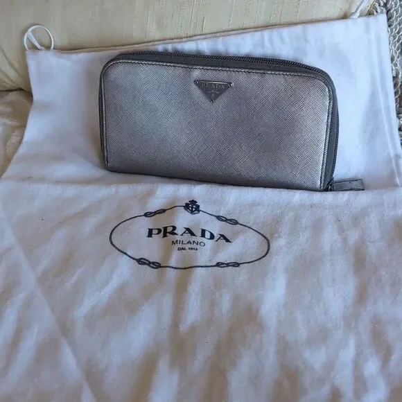 PRADA Metallic Leather Zip Around Wallet - Picture 16 of 16